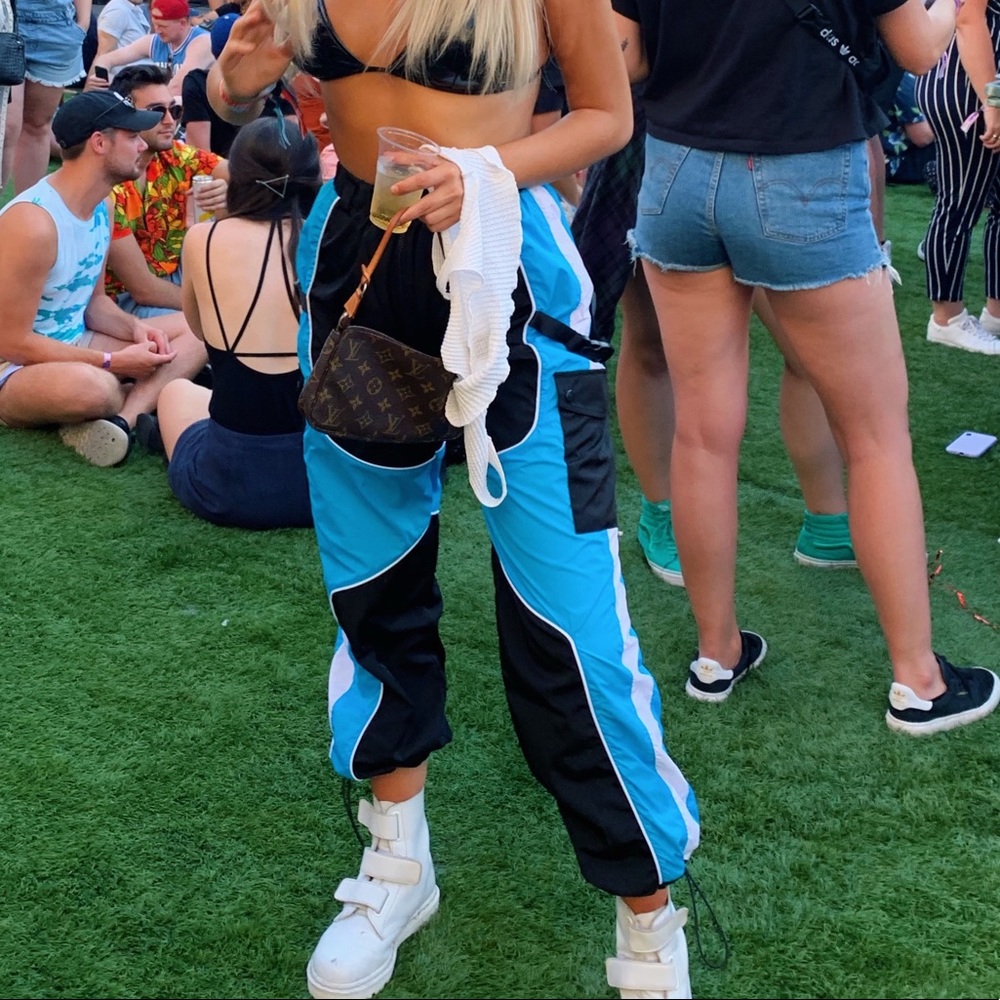 DOLLSKILL blue/black racer cargo pants *WORN ONCE*